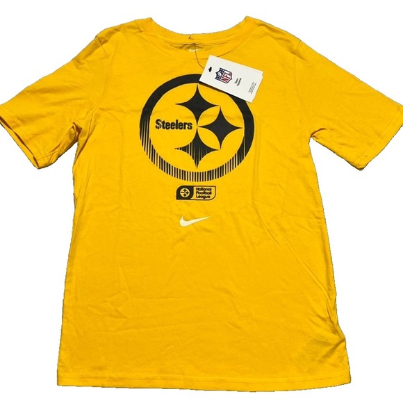 Nike Steelers Youth T-Shirt Yellow Medium 10-12 Boys NFL Logo Tee NWT Cotton - Picture 1 of 6